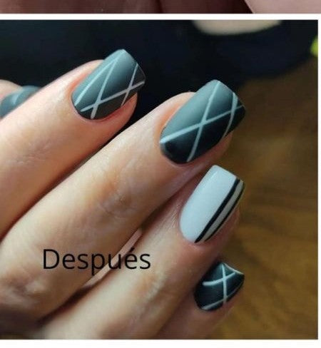 Trabajo real de Abby Preusse, nail art geométrico