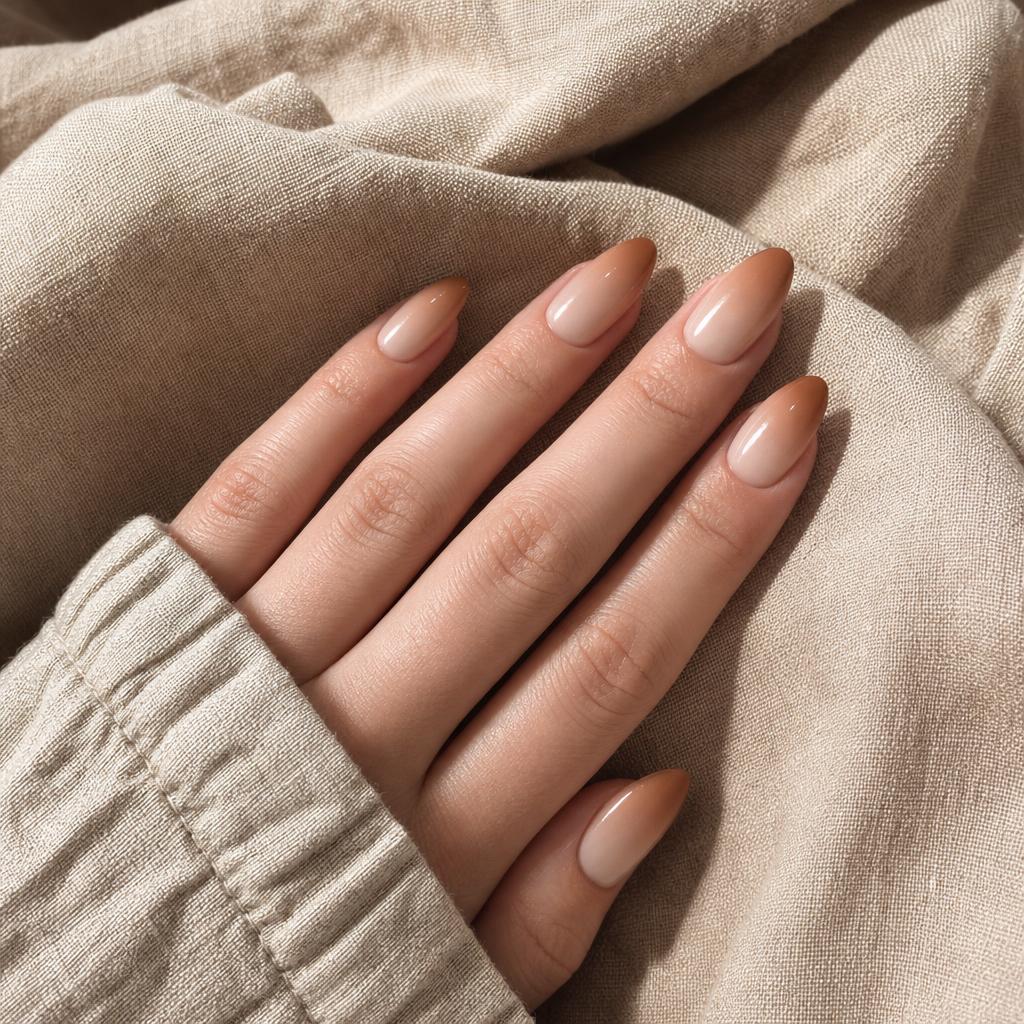 Manicura rusa en degradado, acabado almendrado