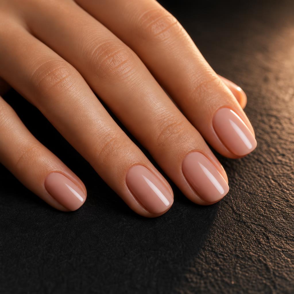 Manicura en tono nude, acabado en gel